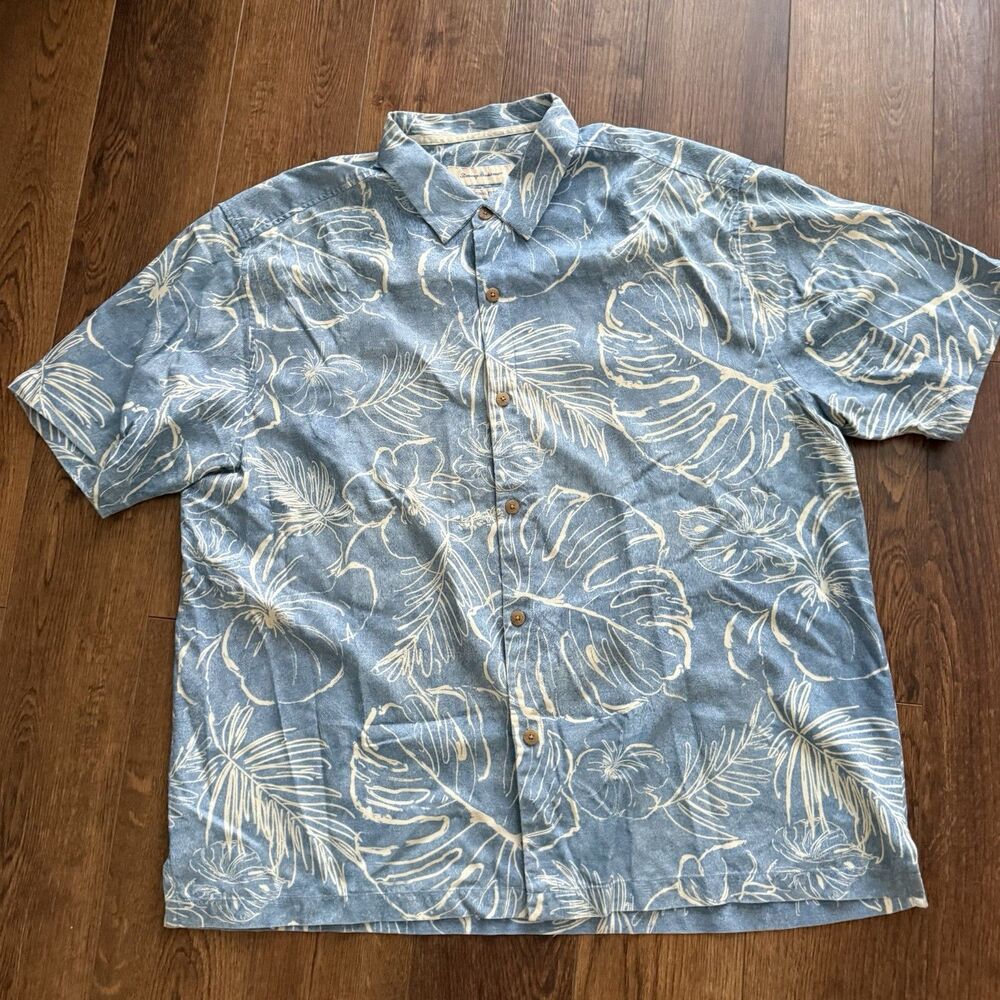 Tommy Bahama Island zone Camp Shirt Mens XXL Blue Silk Blend Hawaiian Button Up